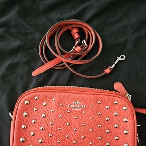 Coach Red Crossbody Bag with Silver Studs